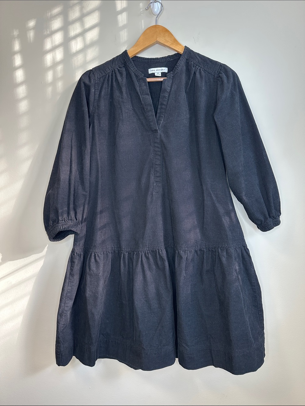 Free Assembly Black Corduroy Tiered Long-Sleeve Dress Size XS